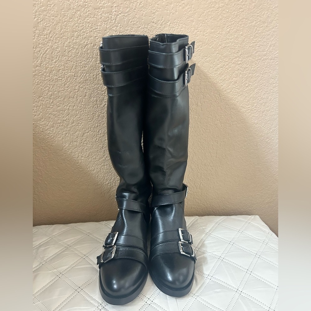 Black Buckle Knee-High Boots